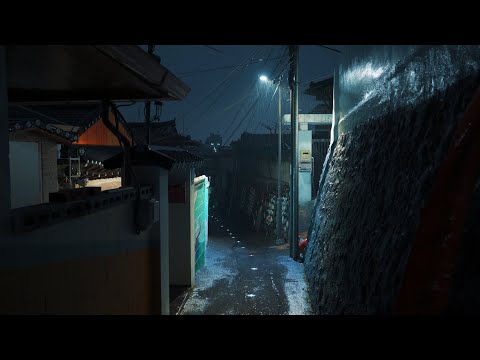 [4K Rain Walking] 춘천 효자동 벽화골목 비오는날 밤. Exploring the Mystical Charms of Rain in the Alley. 빗소리 ASMR
