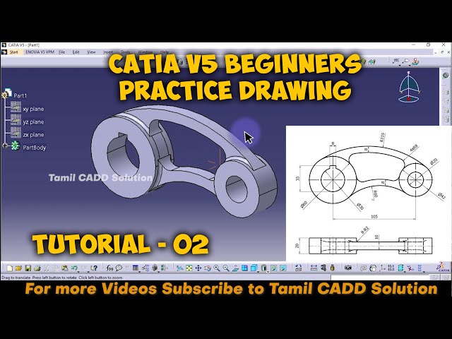 Catia V5 Beginners Practice Drawing Tutorial - 02 | Tamil | - YouTube