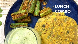 Easy and Delicious Veg Lunch Combo recipe - Methi thepla, Stuffed Bhindi & Masala Chaas