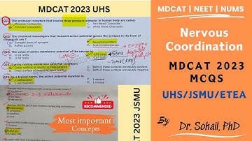 MDCAT 2023 MCQS on Nervous Coordination | UHS | JSMU | ETEAMCQs