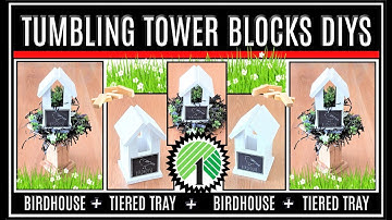 DOLLAR TREE INSPIRED TUMBLING TOWER BLOCKS TIERED TRAY DIY II FARMHOUSE BIRDHOUSE FROM JENGA BLOCKS