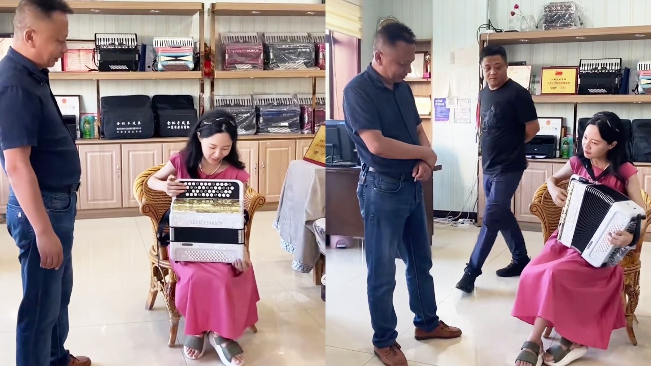 手风琴女孩和琴行老板打赌，老板直接放言输了直接吃掉这把琴，最后老板直接把琴送给了我【李楚然手风琴】