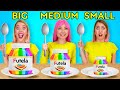 BIG VS MEDIUM VS SMALL PLATE || Eating Giant VS Tiny Food For 24 HRS Challenge by 123 GO! FOOD