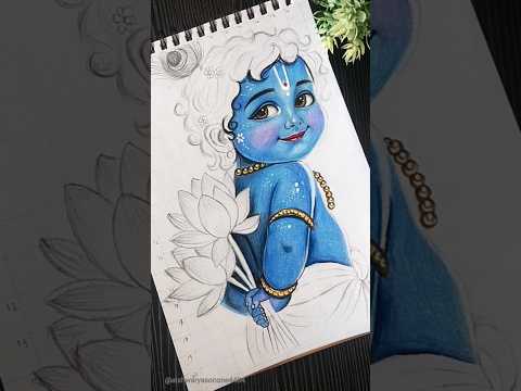 Cute Little Krishna 😍💙 #art #shorts #youtubeshorts #littlekrishna #trending