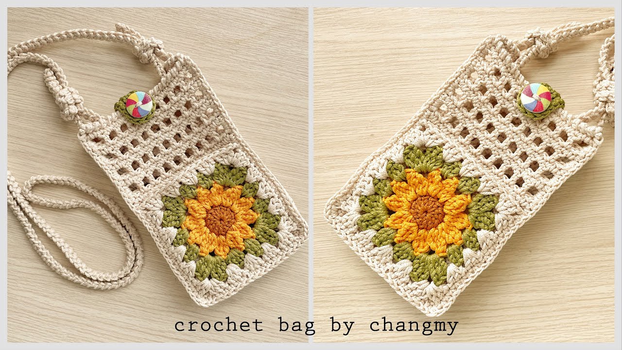 225. DIY crochet crossbody bag by changmy | Hướng dẫn móc túi đeo chéo hoa mặt trời xinh xắn