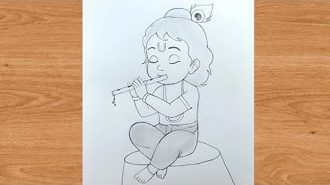 Baby krishna with flute easy and simple outline pencil drawing step by step  | gods drawings 