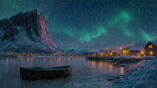 NO ADS | Aurora Winter Sanctuary by the Lake | Snowstorm Ambience & Tranquil Northern Serenity