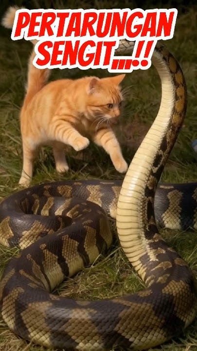 Duel maut kucing oren vs raja python #kucing #kucingvsular #cat # ...