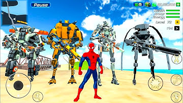 Robot Car Transformers Spider Rope Hero Driving Sports Car Bike Military Tank - Android Gameplay
