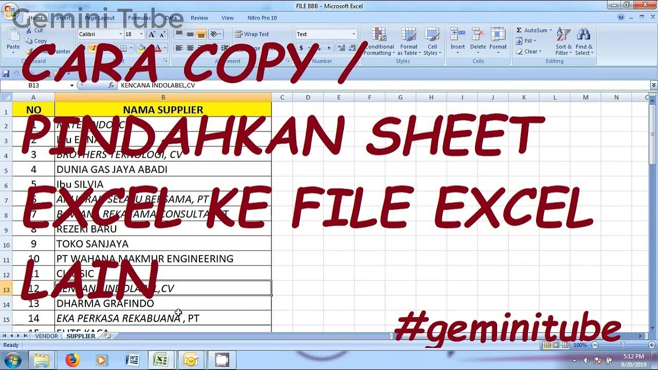 Cara Mengcopy Memindahkan Sheet Excel Ke File Excel Lain Sama Persis Trik Excel Geminitube Youtube