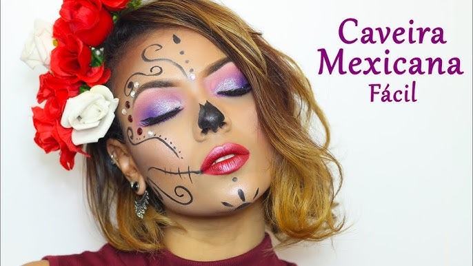 Maquiagem Caveira Mexicana - Half Face Skull Makeup Tutorial - Halloween  2020 - Carla M. 