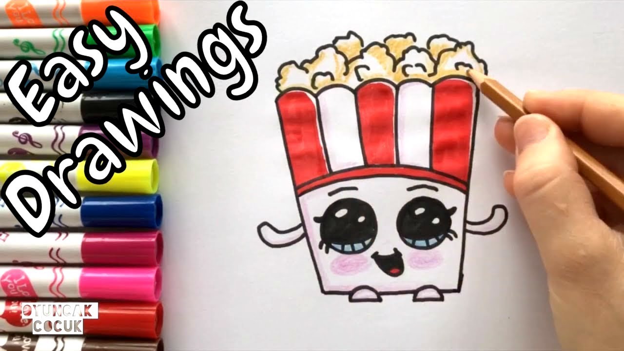 Easy Drawings How To Draw Cute Popcorn Draw Step By Step Kawaii Drawings Youtube