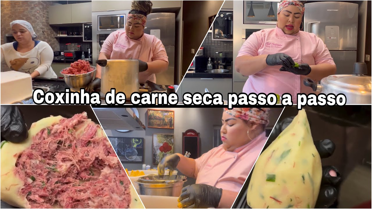 Produção coxinha de carne seca passo a passo