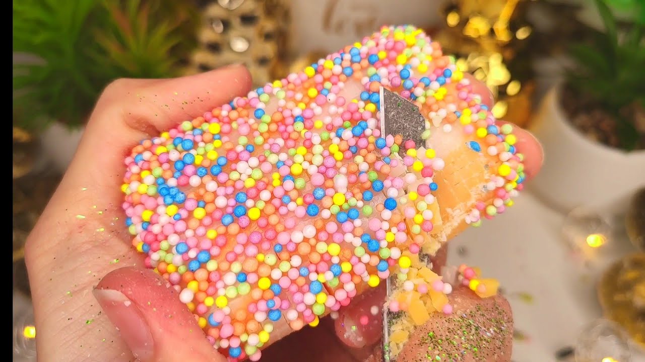 Glitter soap cutting // Soap cubes // ASMR Satisfying video (No talking)
