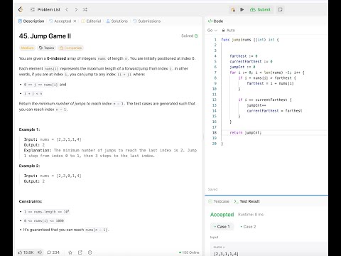 LeetCode: 45. Jump Game II (Golang & Java)
