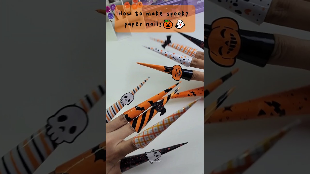 Halloween spooky paper nails diy 🎃✨️ #papernails #paperdiy #halloween #spooky