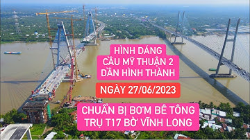 Cầu Mỹ Thuận 2: Trụ tháp T16 tiến hành căng kéo cáp dây văng số 12…không đến 100 mét nữa sẽ hợp long