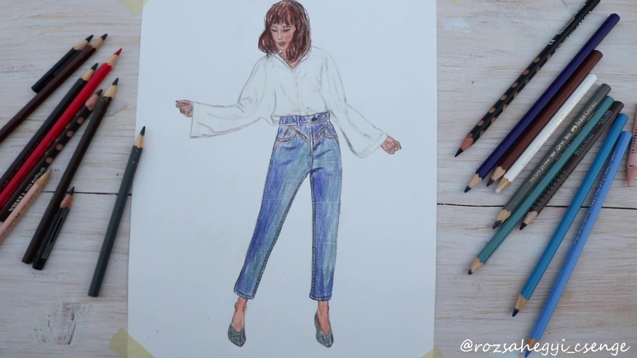 Fashion Illustration Drawing for Beginners (blue jeans and white blouse ...