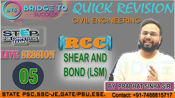 QUICK REVISION | RCC |SHEAR & BOND DEVLOPMENT(LSM)|SESSION 05|SSC JE 2019|Civil Engg.|BY PRABHAT SIR