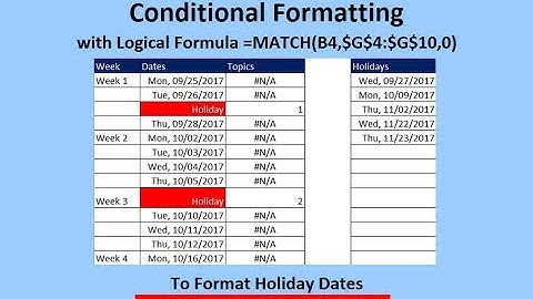 Excel Magic Trick 1465: Conditional Formatting Holiday Dates with Red Fill & Word "Holiday"