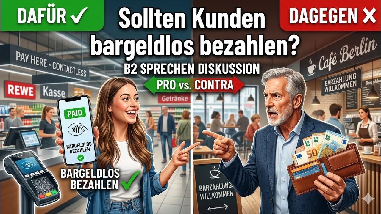 Sollen Kunden bargeldlos bezahlen?|B2 Sprechen Diskussion| Goethe B2 Beispiel|Step by Step|Deutsch|