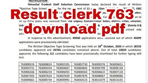 HPSSC clerk result post code 763 2021 || hpssc code 763 screen test result || HPSSC clerk 763 result