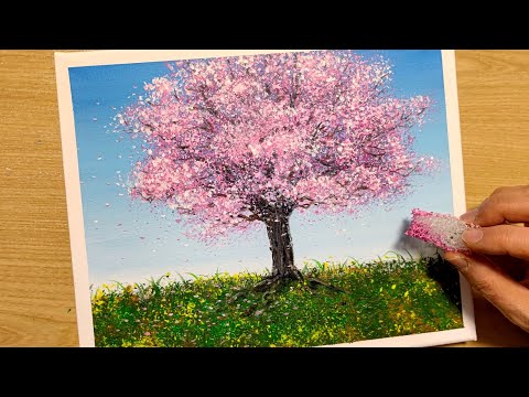 How to draw cherry blossoms with acrylic paint / Simple acrylic