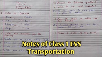 Transportation Class 1 EVS notes, question and answers Lesson no 9 Karnataka state syllabus