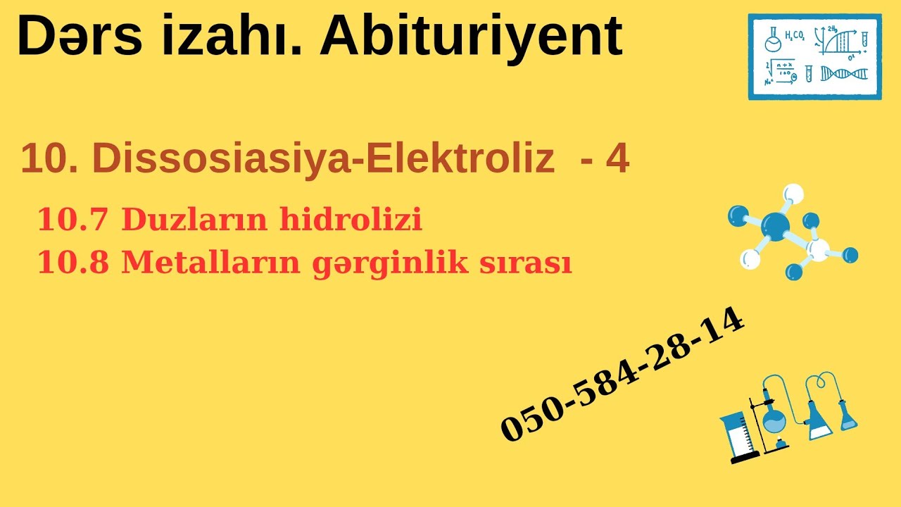 Hidroliz dərs izahı. (10.7 və 10.8)  2025 050-584-28-14 