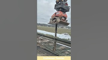 Driving Guardrail Posts into the Ground with a Hydraulic Press Machine #shorts