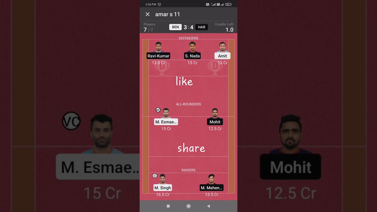 BEN VS HAR kabbadi match prediction GL