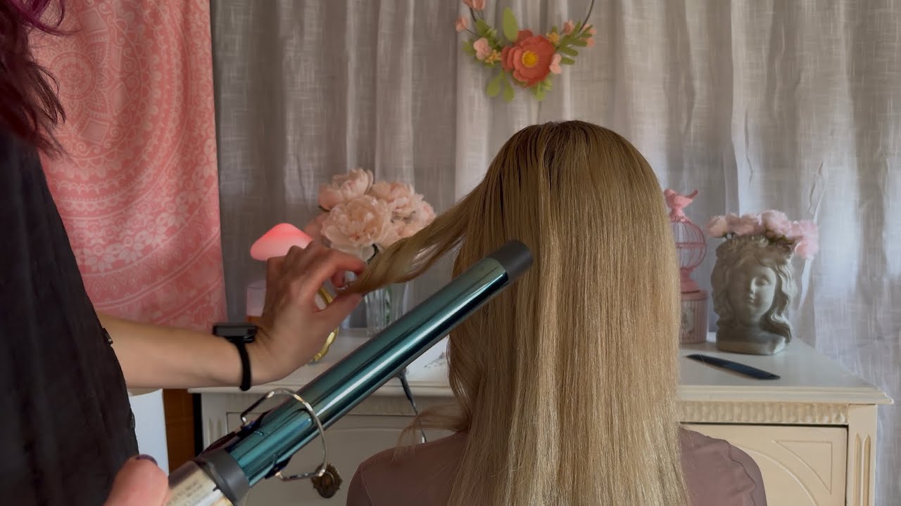 ASMR Pink Salon | Hair brushing, hair straightening and hair curling | Real Person ASMR NO TALKING 