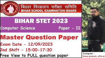 BIHAR STET 2023 - Computer Science MASTER Question Paper & Answer PDF | FULL 150 Answer Key | #stet