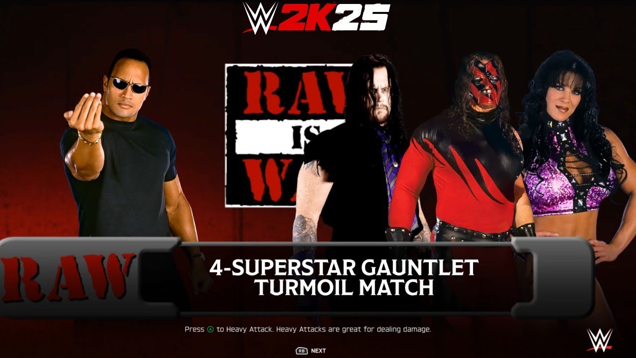 WWE 2k25 - The Rock vs Undertaker '90 vs Kane '98 vs Chyna: Turmoil Match at Raw Is War