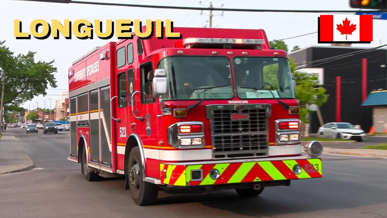 Longueuil | Fire Department Pumper 222 (2001) & Rescue 523 Respond to Vehicle Collision