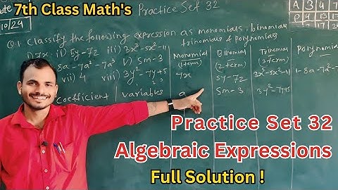 Practice set 32 Class 7 | Chapter 8 Algebraic Expressions and Operations on them | 7th Class maths