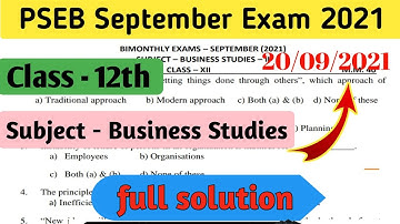 #pseb class 12th business studies |#PSEB real paper |Pseb board class12 20september |bi-monthly exam