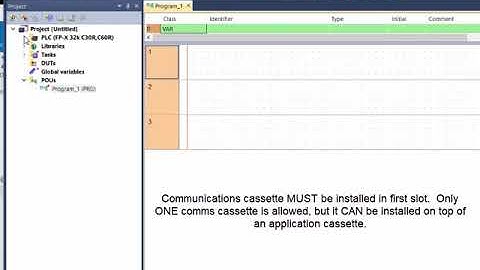 Panasonic FP-X PLC -- setting up a Communication Cassette for Modbus RTU mode