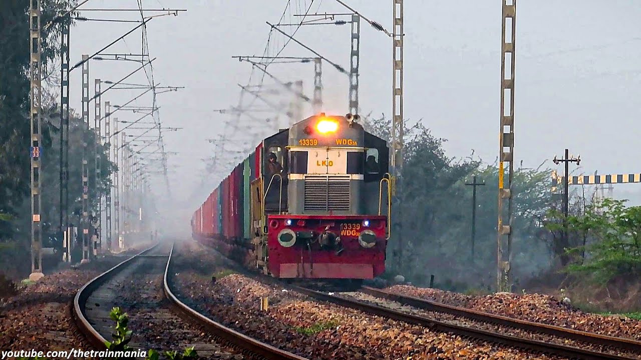 Beautiful Diesel With Different Types Freight Trains Of