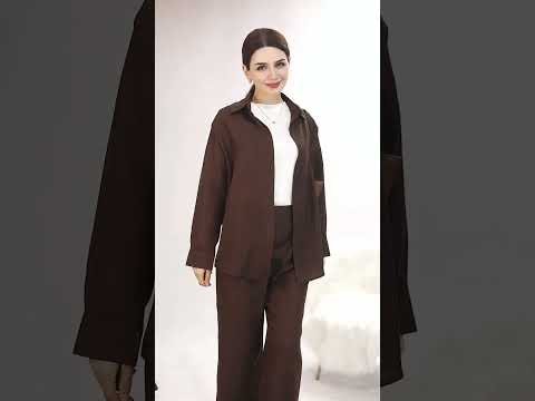 Fashion Arab Casual Linen Abaya And Pants 2 Piece Set Women Muslim Abaya Islamic Clothes Abaya Set