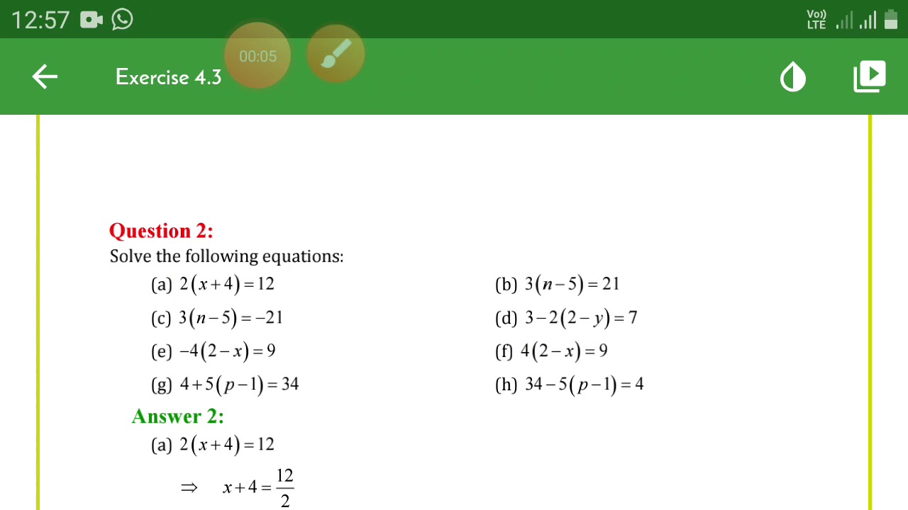 Simple Equation Ex 4 3 Q 2 Youtube