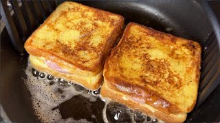 : This is my favorite recipe! Easy breakfast Egg & Toast! Delicious Ham Cheese French Toast Sandwich!