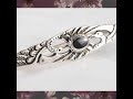 Art Nouveau Style Black Onyx Swan Theme Sterling Silver 925 Brooch Pin