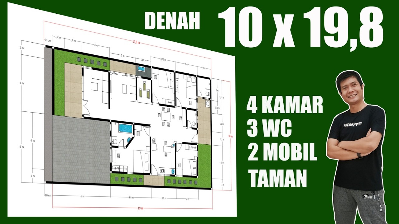 Denah Rumah 10x19.8 Kamar 4 Sirkulasi Sehat - part 1