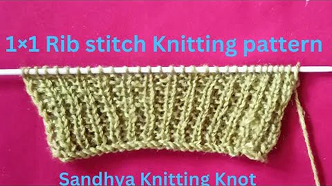 1×1 Rib Stitch Knitting Pattern For Beginners (2 Row Repeat Pattern) how to knit:1×1 Rib#knitting
