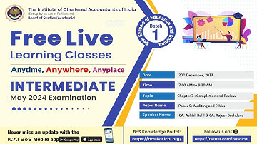 Intermediate Paper 5:A&E | Topic: Chapter 7 : Completion and Review | Session 1 | 20 Dec, 2023