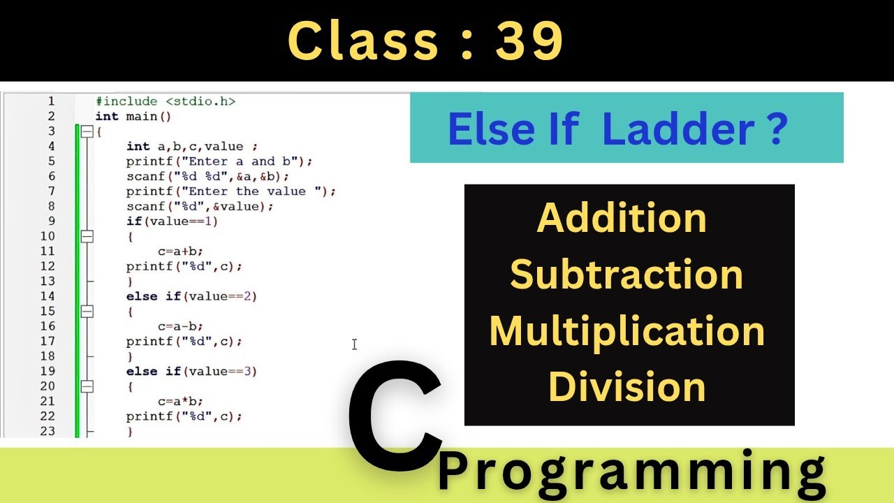 Else If Ladder: Addition, Subtraction, Multiplication And Division | C ...