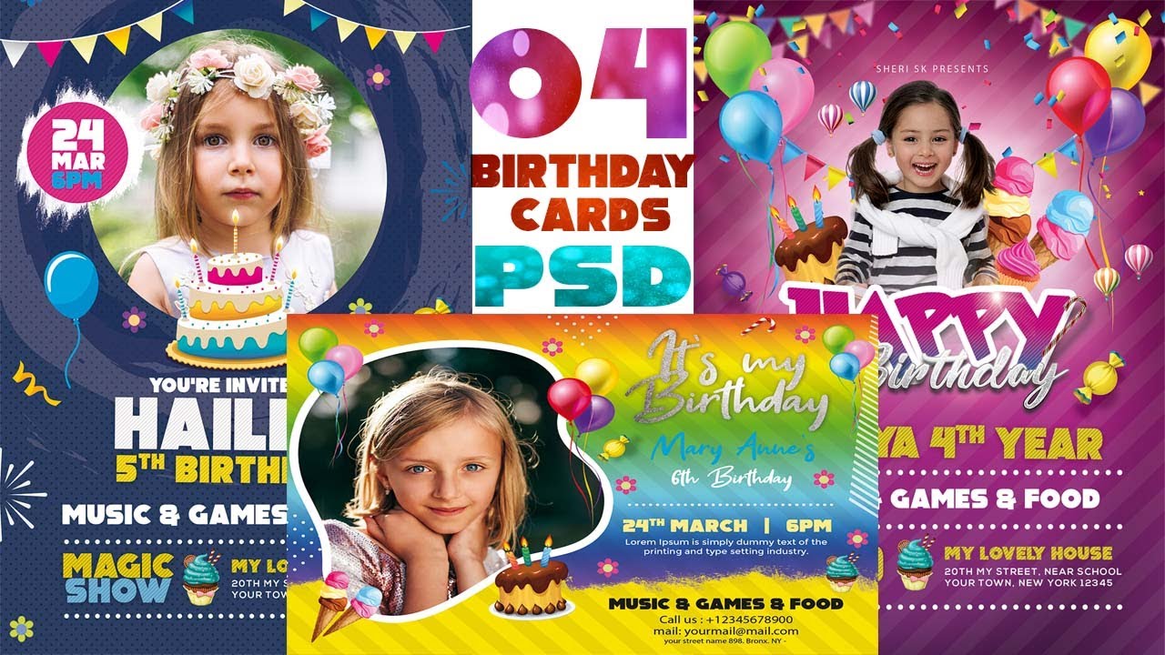 Birthday Invitation Cards Templates Free Download In PSD Files Urdu Hindi Photoshop Tutorial