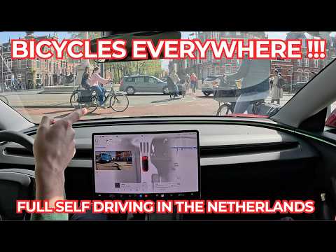Tesla FSD in Dutch City Centre: Cyclists, Roundabouts & Trucks