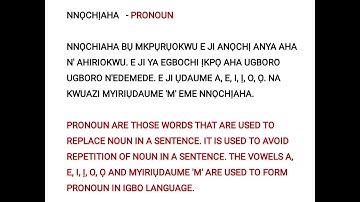 NNOCHIAHA - PRONOUN IN IGBO LANGUAGE